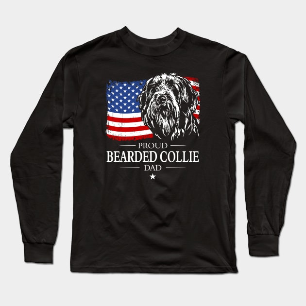 Proud Bearded Collie Dad American Flag patriotic gift dog Long Sleeve T-Shirt by wilsigns
